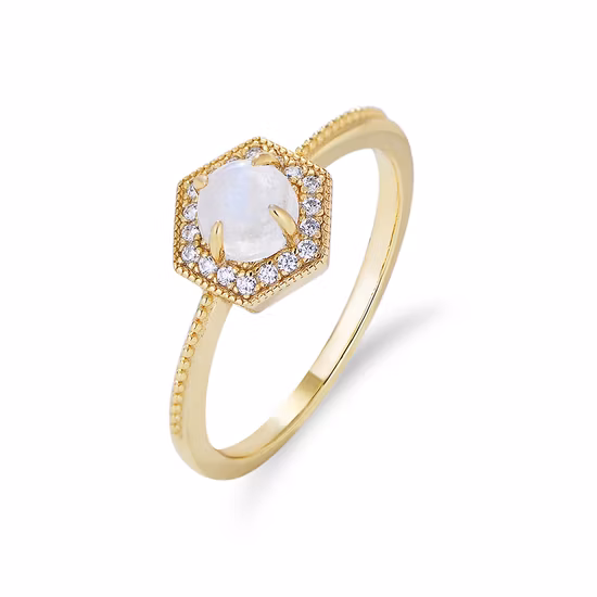 Joacii Jewelry Ring aus natürlicher Edelstein-Serie, 925er-Sterlingsilber, rosévergoldet, Herz-Mondstein-Ring, V-förmig